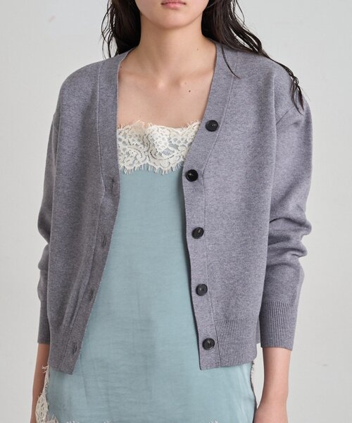 LOUNGEDRESS(ラウンジドレス)の「《セットアップ可》スウェットライクショートカーデ(ニット/セーター・レディース・グレー/ライトベージュ/レッド/ブラック・FREE)」の2枚目の写真