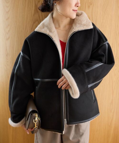 le.coeur blanc(ルクールブラン)の「フェイクムートンショートコート(ムートンコート・レディース・ブラウン/ブラック・38)」の13枚目の写真