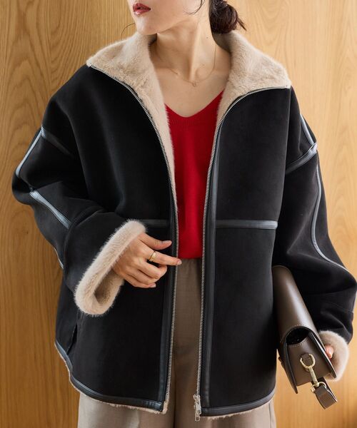 le.coeur blanc(ルクールブラン)の「フェイクムートンショートコート(ムートンコート・レディース・ブラウン/ブラック・38)」の14枚目の写真
