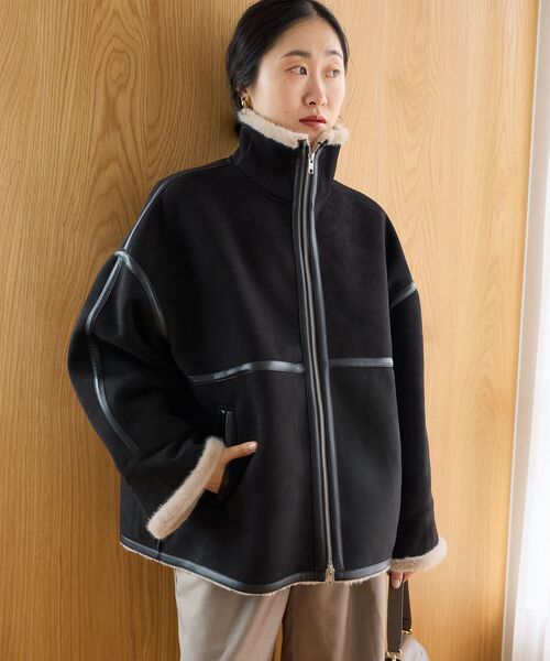 le.coeur blanc(ルクールブラン)の「フェイクムートンショートコート(ムートンコート・レディース・ブラウン/ブラック・38)」の15枚目の写真