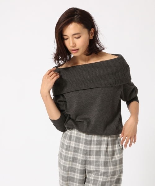 GLOBAL WORK（グローバルワーク）の「12ゲージ2WAYオフショルニット/737311（ニット/セーター・レディース・ワインレッド/ライトグレー/ダークグレー/カーキ・LARGE/MEDIUM）」の2枚目の写真