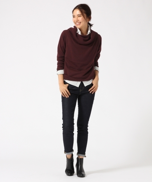 GLOBAL WORK（グローバルワーク）の「12ゲージ2WAYオフショルニット/737311（ニット/セーター・レディース・ワインレッド/ライトグレー/ダークグレー/カーキ・LARGE/MEDIUM）」の8枚目の写真