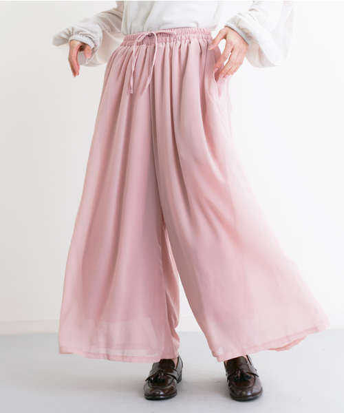 MERLOT（メルロー）の「シフォンワイドガウチョパンツ4300（その他パンツ・レディース・ブラック/ピンク/グレー/ブルー・FREE）」の4枚目の写真