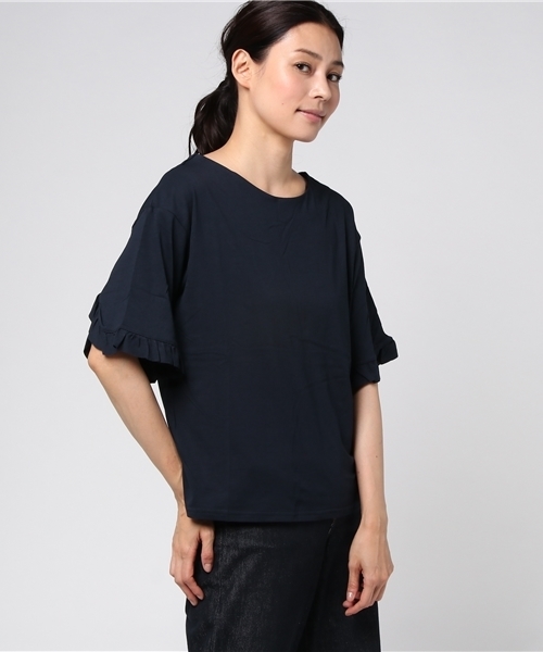 POU DOU DOU(プードゥドゥ)の「5分丈フリル袖プルオーバー(Tシャツ/カットソー・レディース・ホワイト/ピンク/ブラック/ネイビー・3)」の4枚目の写真