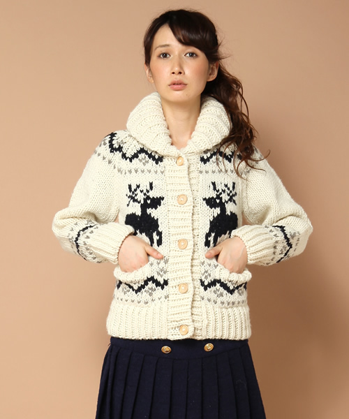 Khaju(カージュ)の「Khaju:ペルーハンドジャカードカーディガン □(カーディガン/ボレロ・レディース・オフホワイト/ブラウン・ONE SIZE)」の6枚目の写真