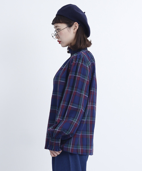 MERLOT(メルロー)の「チェック柄コットンギャザーブラウス1170(シャツ/ブラウス・レディース・ブラック/レッド/イエロー/ネイビー・FREE)」の5枚目の写真