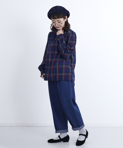 MERLOT(メルロー)の「チェック柄コットンギャザーブラウス1170(シャツ/ブラウス・レディース・ブラック/レッド/イエロー/ネイビー・FREE)」の10枚目の写真