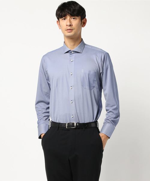 Taka Q タカキュー の タカキューメンズ Taka Q Men 形態安定 ノーアイロン ストレッチニットカッタウェイビジネスドレス長袖シャツ ネイビー シャツ ブラウス Wear