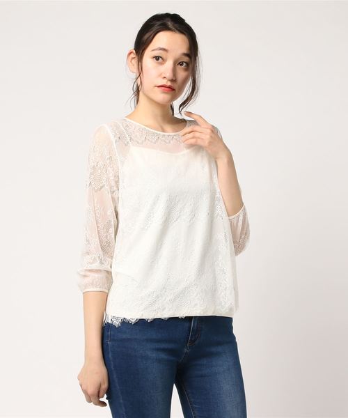 un dix cors(アンディコール)の「ラッセルレースプルオーバーブラウス(シャツ/ブラウス・レディース・オフホワイト/ブラック・フリ-)」の2枚目の写真