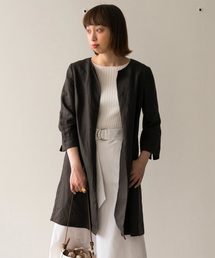 【手洗い可能】40リネンクルーネックロングジャケット