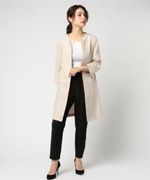【手洗い可能】40リネンクルーネックロングジャケット