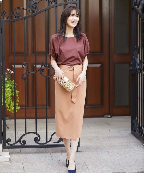 &. NOSTALGIA（アンドドットノスタルジア）の「ラップ風ベルト付きタイトスカート（スカート・レディース・ブラック/キャメル・FREE）」の7枚目の写真