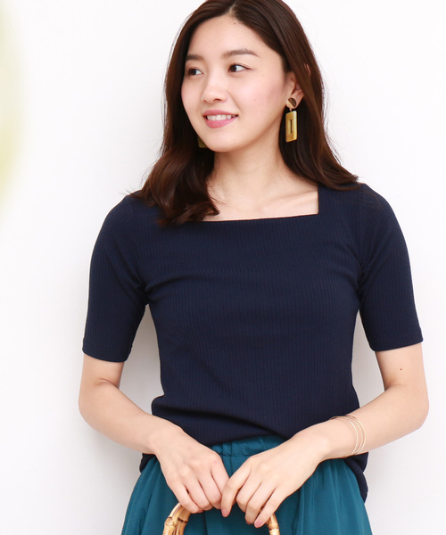 N.(N. Natural Beauty Basic)(エヌエヌナチュラルビューティーベーシック)の「リブカットソー(Tシャツ/カットソー・レディース・ホワイト/ホワイト系その他/ネイビー/レッド・MEDIUM)」の3枚目の写真