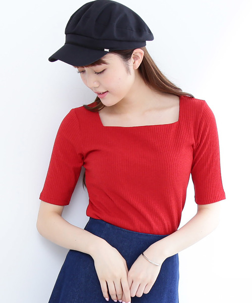 N.(N. Natural Beauty Basic)(エヌエヌナチュラルビューティーベーシック)の「リブカットソー(Tシャツ/カットソー・レディース・ホワイト/ホワイト系その他/ネイビー/レッド・MEDIUM)」の4枚目の写真