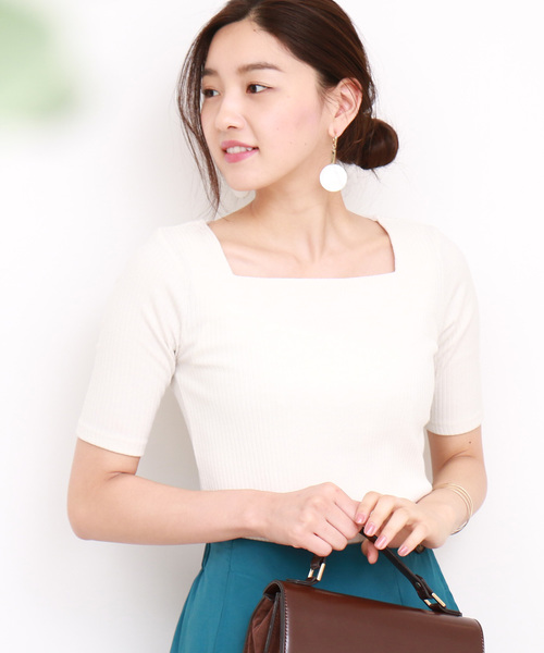 N.(N. Natural Beauty Basic)(エヌエヌナチュラルビューティーベーシック)の「リブカットソー(Tシャツ/カットソー・レディース・ホワイト/ホワイト系その他/ネイビー/レッド・MEDIUM)」の2枚目の写真
