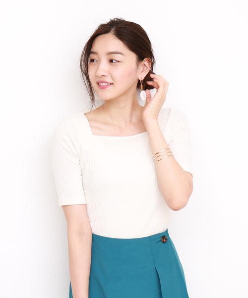 N.(N. Natural Beauty Basic)(エヌエヌナチュラルビューティーベーシック)の「リブカットソー(Tシャツ/カットソー・レディース・ホワイト/ホワイト系その他/ネイビー/レッド・MEDIUM)」の11枚目の写真