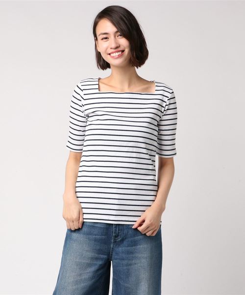 N.(N. Natural Beauty Basic)(エヌエヌナチュラルビューティーベーシック)の「リブカットソー(Tシャツ/カットソー・レディース・ホワイト/ホワイト系その他/ネイビー/レッド・MEDIUM)」の12枚目の写真