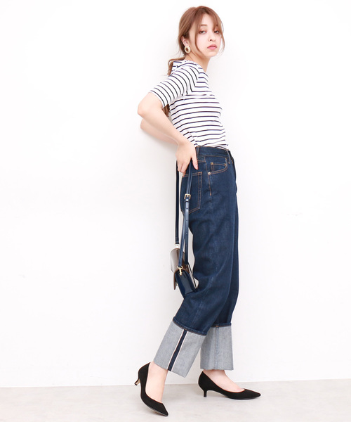 N.(N. Natural Beauty Basic)(エヌエヌナチュラルビューティーベーシック)の「リブカットソー(Tシャツ/カットソー・レディース・ホワイト/ホワイト系その他/ネイビー/レッド・MEDIUM)」の14枚目の写真