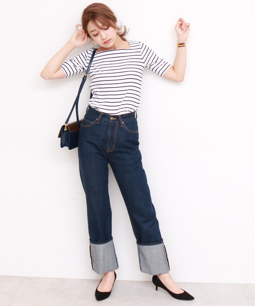 N.(N. Natural Beauty Basic)(エヌエヌナチュラルビューティーベーシック)の「リブカットソー(Tシャツ/カットソー・レディース・ホワイト/ホワイト系その他/ネイビー/レッド・MEDIUM)」の15枚目の写真