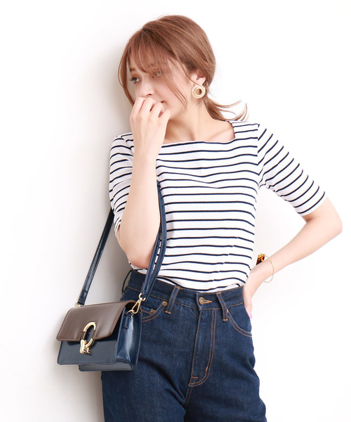 N.(N. Natural Beauty Basic)(エヌエヌナチュラルビューティーベーシック)の「リブカットソー(Tシャツ/カットソー・レディース・ホワイト/ホワイト系その他/ネイビー/レッド・MEDIUM)」の16枚目の写真