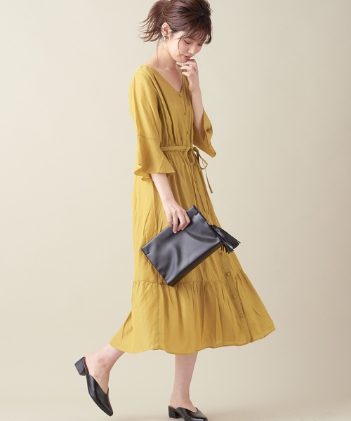 natural couture（ナチュラルクチュール）の「フレア袖ガウンワンピース（ワンピース・レディース・ブラック/イエロー/グリーン/アイボリー/レンガ・FREE）」の20枚目の写真