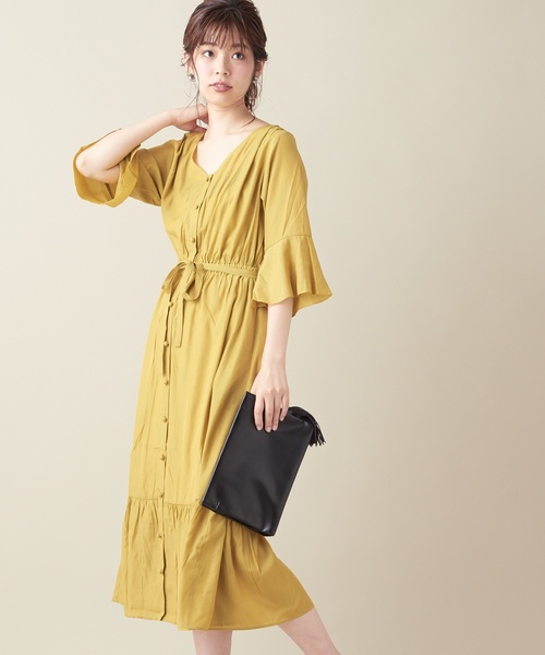 natural couture（ナチュラルクチュール）の「フレア袖ガウンワンピース（ワンピース・レディース・ブラック/イエロー/グリーン/アイボリー/レンガ・FREE）」の21枚目の写真