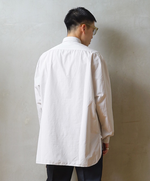 NEON SIGN B.D WORK SHIRT 長袖シャツ 46 オーバーサイズストライプシャツ　BLU　GW発送可能 シャツ NEONSIGN ネオンサイン ⁄ Albinism zebra shirts アルビニズム オープンカラー ゼブラシャツ シャツジャケット