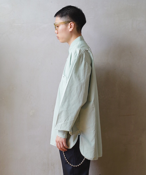 NEON SIGN B.D WORK SHIRT 長袖シャツ 46 オーバーサイズストライプシャツ　BLU　GW発送可能 シャツ NEONSIGN ネオンサイン ⁄ Albinism zebra shirts アルビニズム オープンカラー ゼブラシャツ シャツジャケット