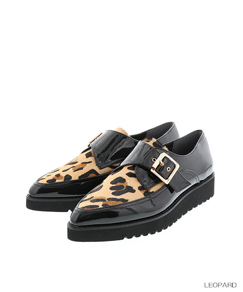 RANDA(ランダ)の「ハラコエナメルモンクシューズ(ドレスシューズ・レディース・レオパード/アニマル・LL/S/M/L)」の1枚目の写真