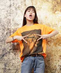 ネオンカラーガールズフォトプリントクルーネックTシャツ(KU)