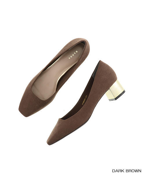 RANDA（ランダ）の「メタリックヒールスクエアトゥパンプス（パンプス・レディース・ブラック/ダークブラウン/パープル・23/24/25/25.5/22.5/24.5/23.5/22）」の2枚目の写真