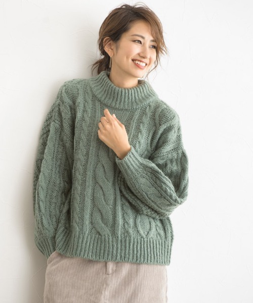 Pierrot（ピエロ）の「モヘアタッチハイネックケーブルニット（ニット/セーター・レディース・ミント/ブルー系その他/ライトグレー/パープル・M/L）」の13枚目の写真