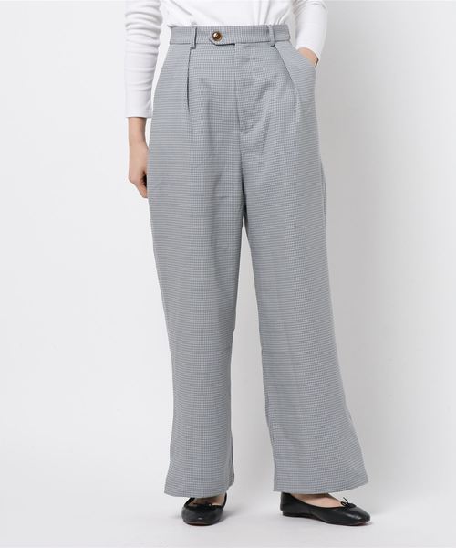 STYLEBLOCK（スタイルブロック）の「先染めチェックサイドスリットタックワイドパンツ（その他パンツ・レディース・ベージュ/グレー・M）」の2枚目の写真