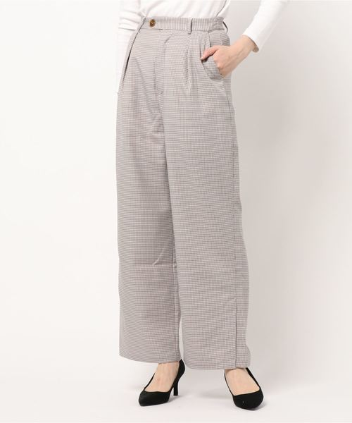 STYLEBLOCK（スタイルブロック）の「先染めチェックサイドスリットタックワイドパンツ（その他パンツ・レディース・ベージュ/グレー・M）」の5枚目の写真