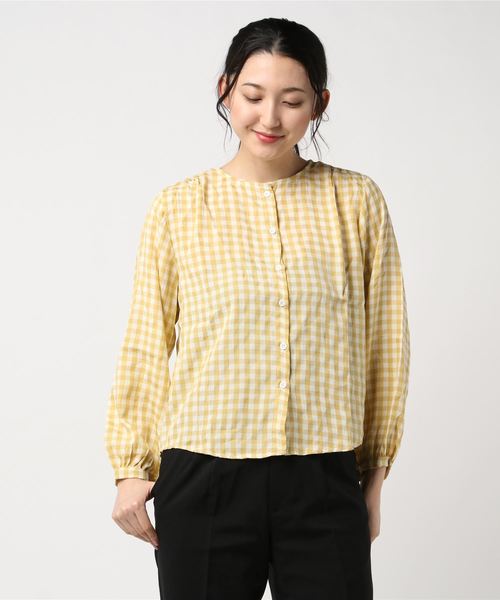 La Comfy ラコンフィー の ギンガムチェックノーカラーブラウス シャツ ブラウス Wear