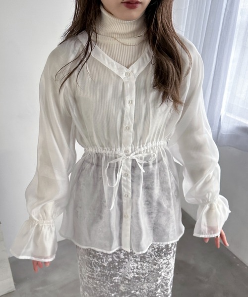 EPIMI E'PIMMY(エピミエピミー)の「《復刻》シアーVネッククリオネブラウス(シャツ/ブラウス・レディース・オフホワイト/オレンジ/ラベンダー/ピンクベージュ/ベージュ/ブラック/グレイッシュベージュ・MEDIUM)」の18枚目の写真