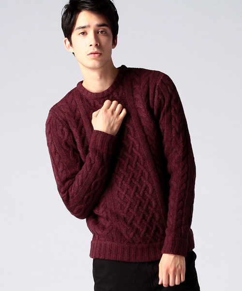 BEAMS（ビームス）の「BEAMS / アラン ケーブル クルーニット（ニット/セーター・メンズ・グレー/ネイビー/ワイン・SMALL/MEDIUM/LARGE/X-LARGE）」の3枚目の写真