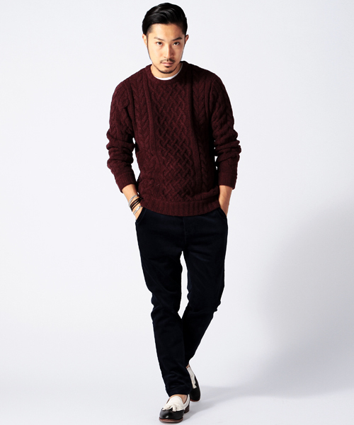 BEAMS（ビームス）の「BEAMS / アラン ケーブル クルーニット（ニット/セーター・メンズ・グレー/ネイビー/ワイン・SMALL/MEDIUM/LARGE/X-LARGE）」の11枚目の写真