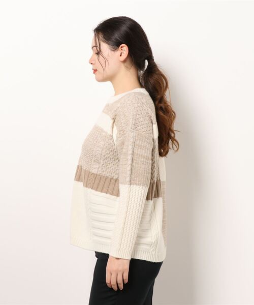 INTERPLANET（インタープラネット）の「パッチワーククルーネックプルオーバー（ニット/セーター・レディース・グレイッシュブルー/オフホワイト/アイボリー・FREE）」の4枚目の写真