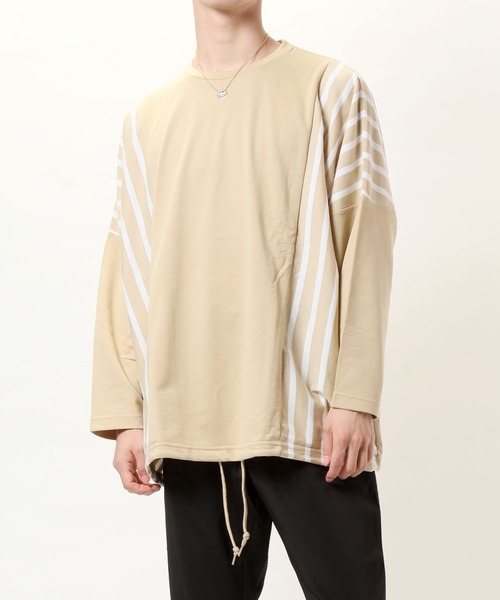 TopIsm(トップイズム)の「【2020 秋冬】ビッグシルエット ドロップショルダー ストライプ切替カットソー(Tシャツ/カットソー・メンズ・ブラック/ベージュ/オフホワイト/カーキ・FREE)」の13枚目の写真