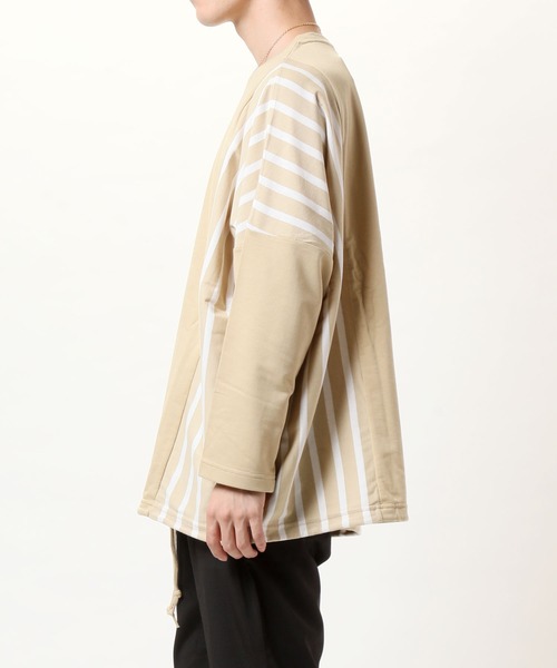 TopIsm(トップイズム)の「【2020 秋冬】ビッグシルエット ドロップショルダー ストライプ切替カットソー(Tシャツ/カットソー・メンズ・ブラック/ベージュ/オフホワイト/カーキ・FREE)」の7枚目の写真