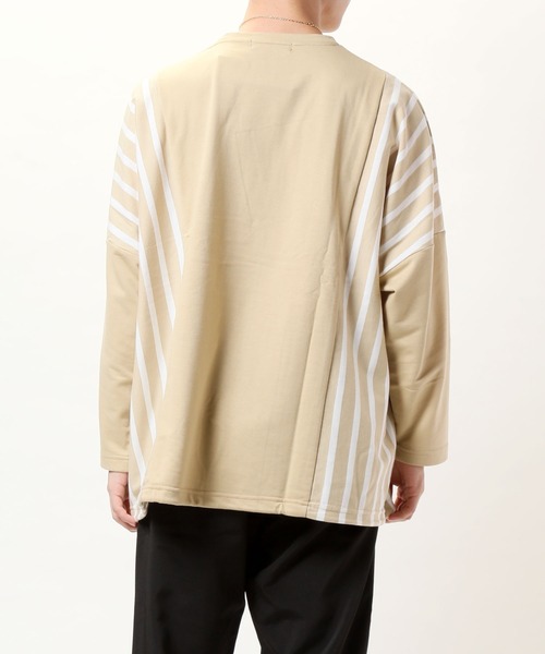 TopIsm(トップイズム)の「【2020 秋冬】ビッグシルエット ドロップショルダー ストライプ切替カットソー(Tシャツ/カットソー・メンズ・ブラック/ベージュ/オフホワイト/カーキ・FREE)」の9枚目の写真