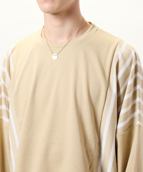 TopIsm(トップイズム)の「【2020 秋冬】ビッグシルエット ドロップショルダー ストライプ切替カットソー(Tシャツ/カットソー・メンズ・ブラック/ベージュ/オフホワイト/カーキ・FREE)」の12枚目の写真