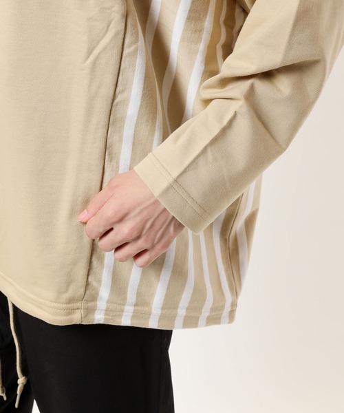 TopIsm(トップイズム)の「【2020 秋冬】ビッグシルエット ドロップショルダー ストライプ切替カットソー(Tシャツ/カットソー・メンズ・ブラック/ベージュ/オフホワイト/カーキ・FREE)」の14枚目の写真
