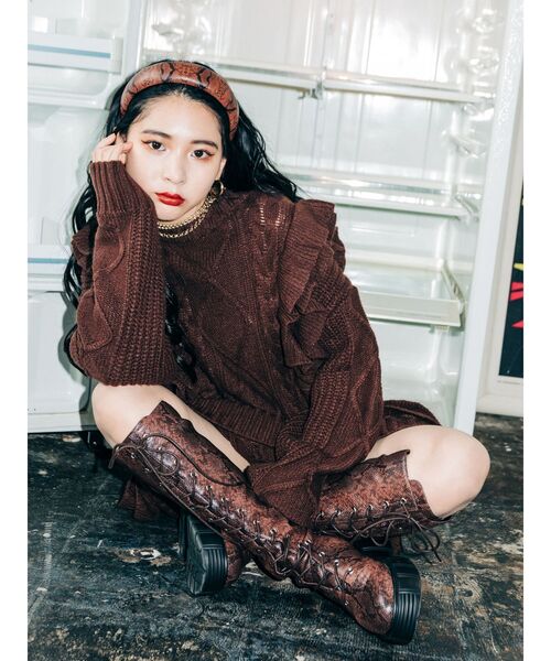 jouetie（ジュエティ）の「フリルニットチュニック（ニット/セーター・レディース・アイボリー/ブラック/ライトブルー/ブラウン・MEDIUM）」の3枚目の写真