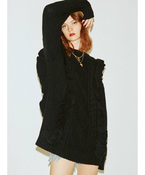 jouetie（ジュエティ）の「フリルニットチュニック（ニット/セーター・レディース・アイボリー/ブラック/ライトブルー/ブラウン・MEDIUM）」の6枚目の写真