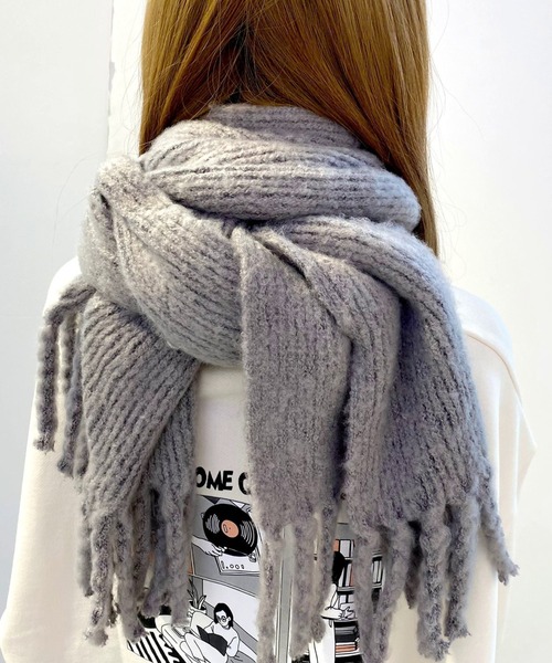 WEGO(ウィゴー)の「WEGO/ニットワイドフリンジストール(ストール/ショール・レディース・グレー/ブラウン/ホワイト/サックスブルー/グリーン・FREE)」の15枚目の写真