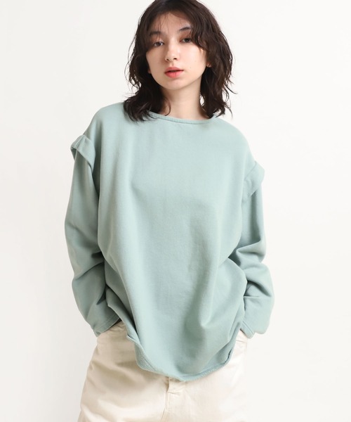 RNA-N（アールエヌエーエヌ）の「M1557 タックショルダー裏毛プルオーバー（スウェット・レディース・グレー/グリーン/スモークピンク/キナリ・MEDIUM）」の4枚目の写真