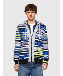 DIESEL | メンズ ニット ボーダー ジップ パーカー 切り替え テープディテール(ニット/セーター)