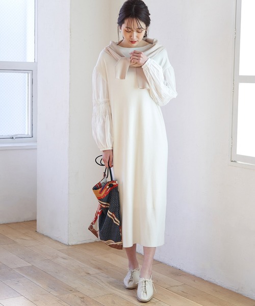 ROPE' PICNIC(ロペピクニック)の「ソデボリューム布帛ニットワンピース(ワンピース・レディース・ホワイト/ベージュ/ネイビー・38)」の9枚目の写真